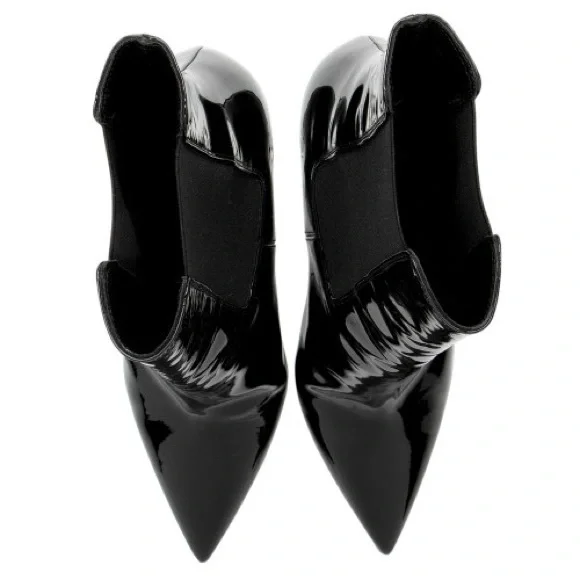 Yves Saint Laurent Glossy Black Heeled Boots - Picture 5 of 8